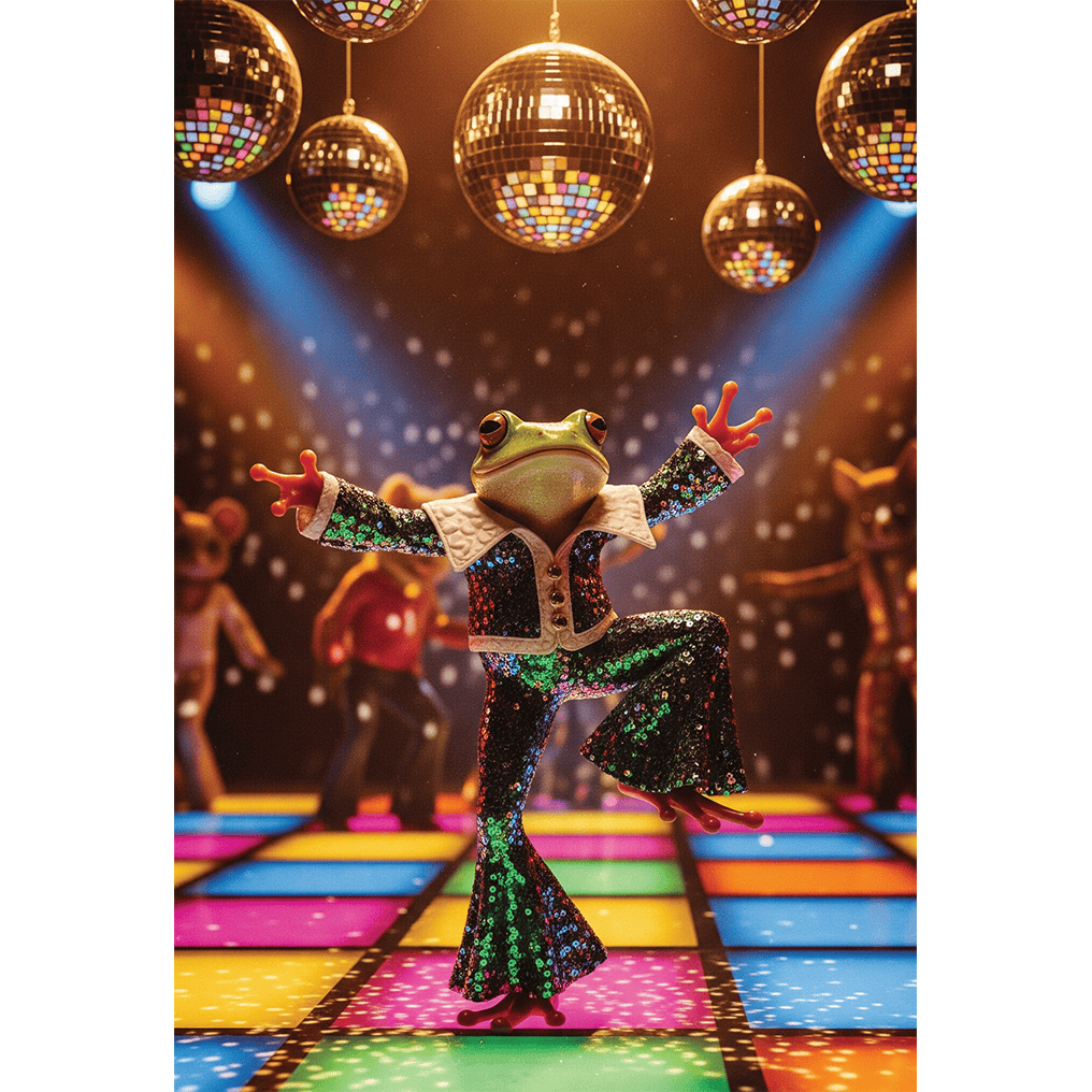 Pictura Dancing Frog birthday card with lenticular design, featuring a playful frog dancing on an everyday greeting card.